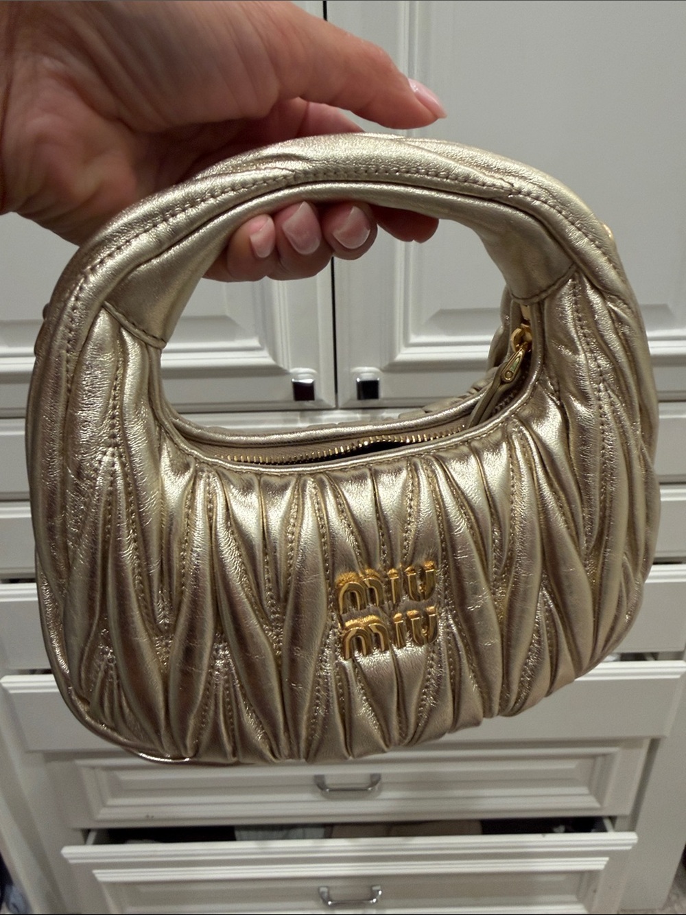 Miu Miu Gold Quilted Shoulder Bag